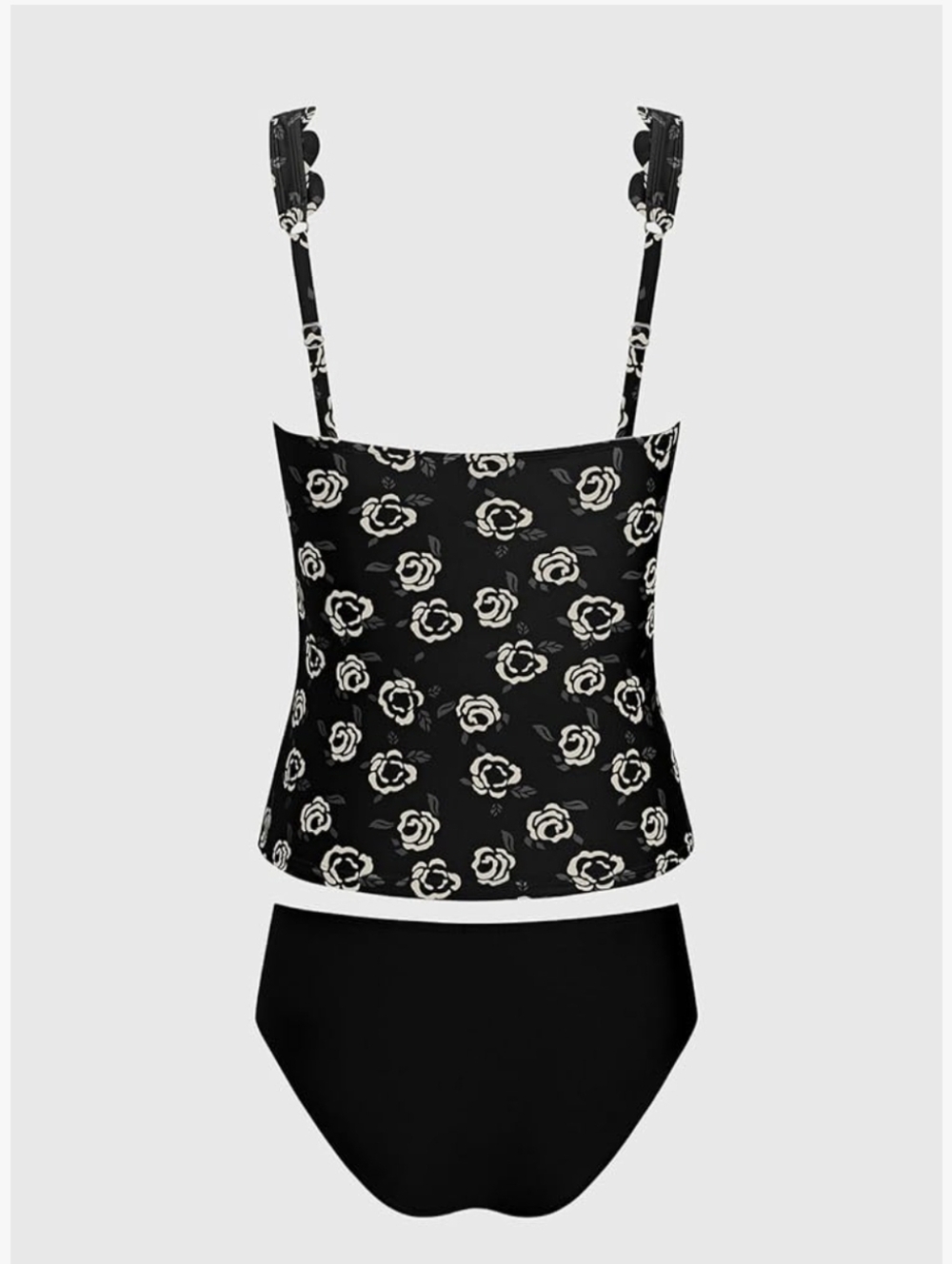 Black Floral Tankini Top and Bikini Bottom Set - Picture 7 of 8